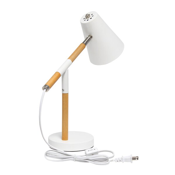 White Matte And Wooden Pivot Desk Lamp